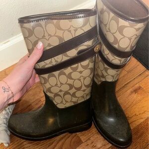 Coach Signature Pattern Brown and Tan Boots